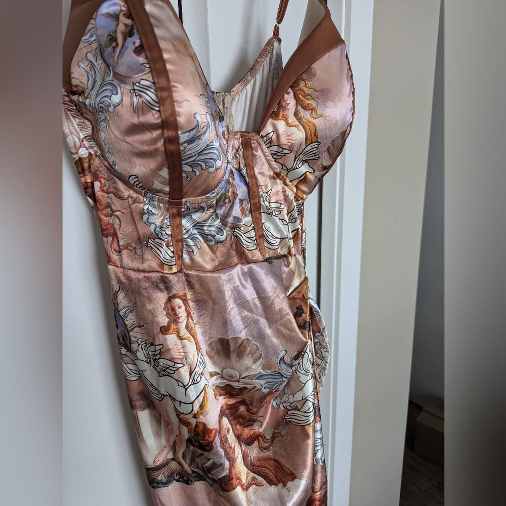 💖 2/$40 Renaissance Print Satin Corset Draped Maxi Dress – NWT - Picture 5 of 5